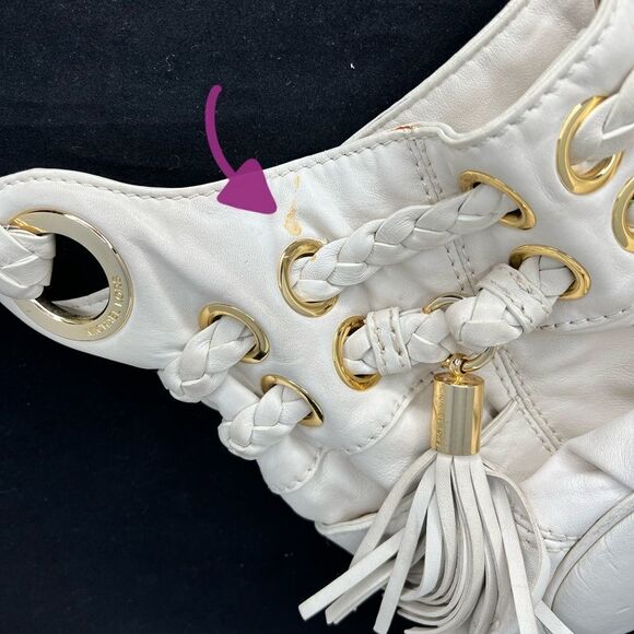 Michael Kors White Leather Shoulder Bag with Braided Shoulder Strap - Picture 9 of 10